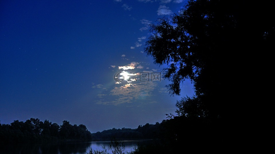 河,月光下,夏季