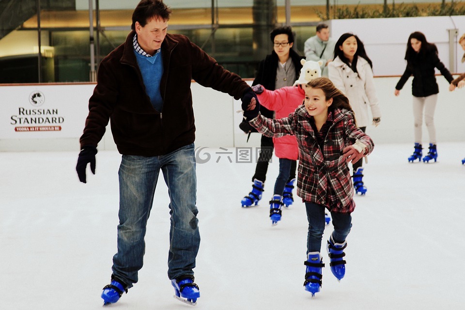 冰鞋,冰,父亲和女儿