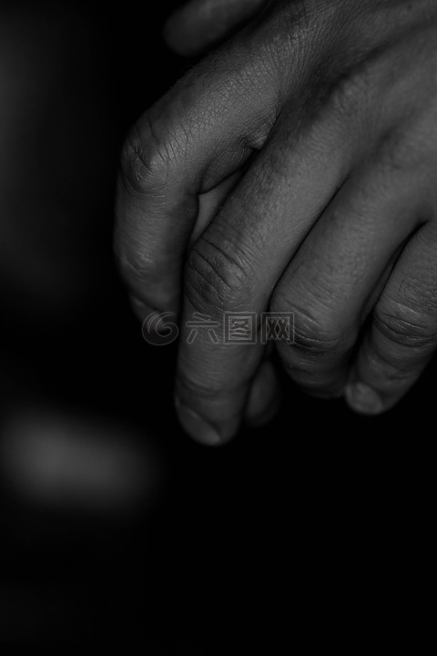 手,手指,黑色和白色