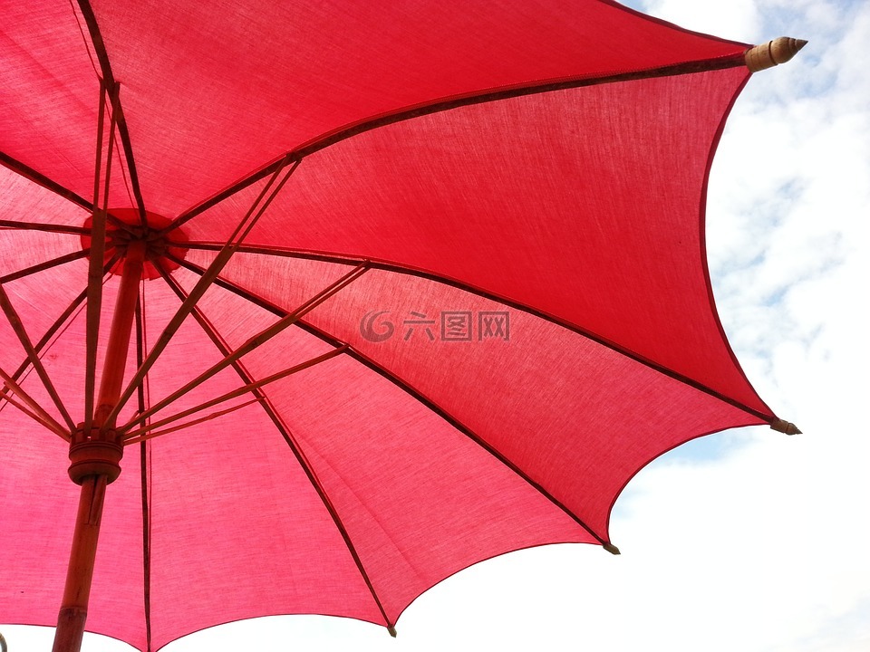 伞,天空,红