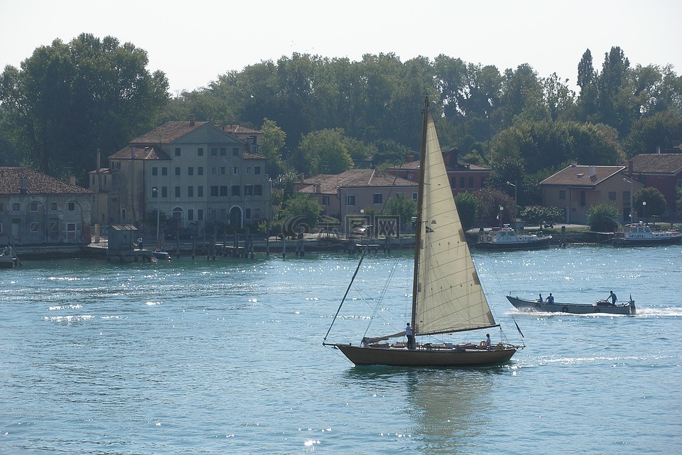 威尼斯,小船,船帆