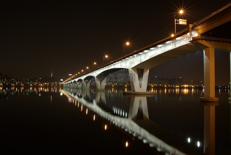桥,夜,韩国