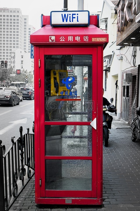 红色,电话亭,街道