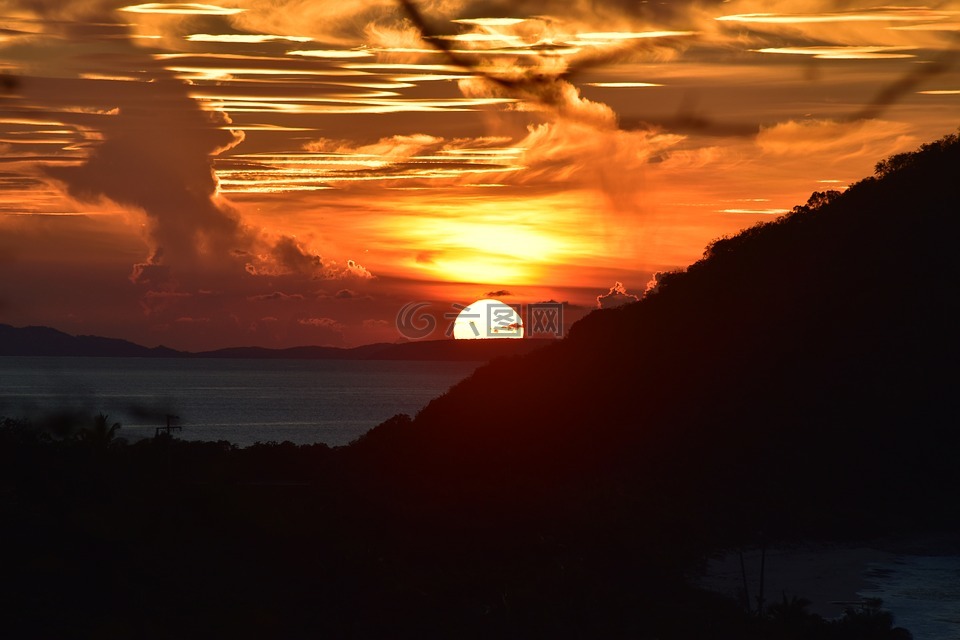 日落,托尔托拉,加勒比海