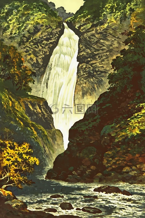 大瀑布,画,自然