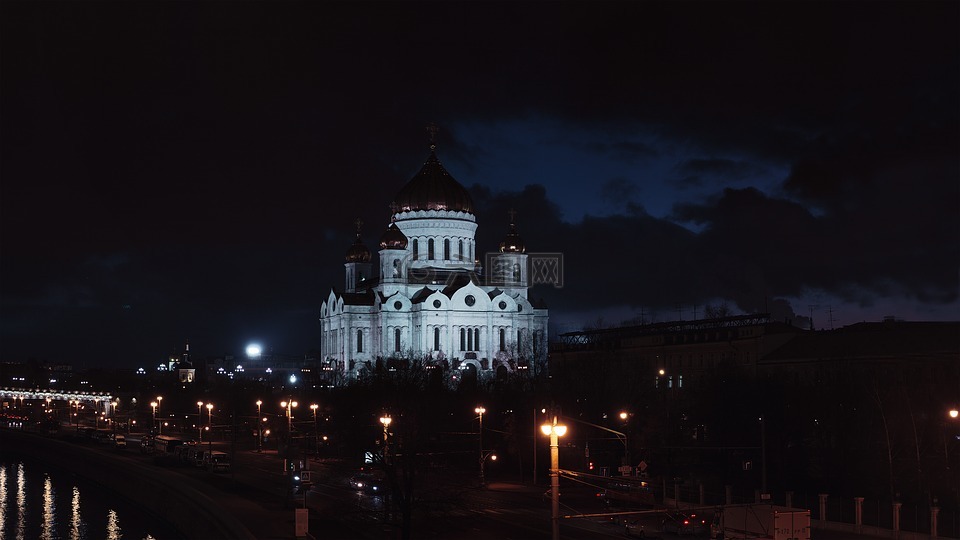 基督救世主大教堂,莫斯科,夜晚的城市