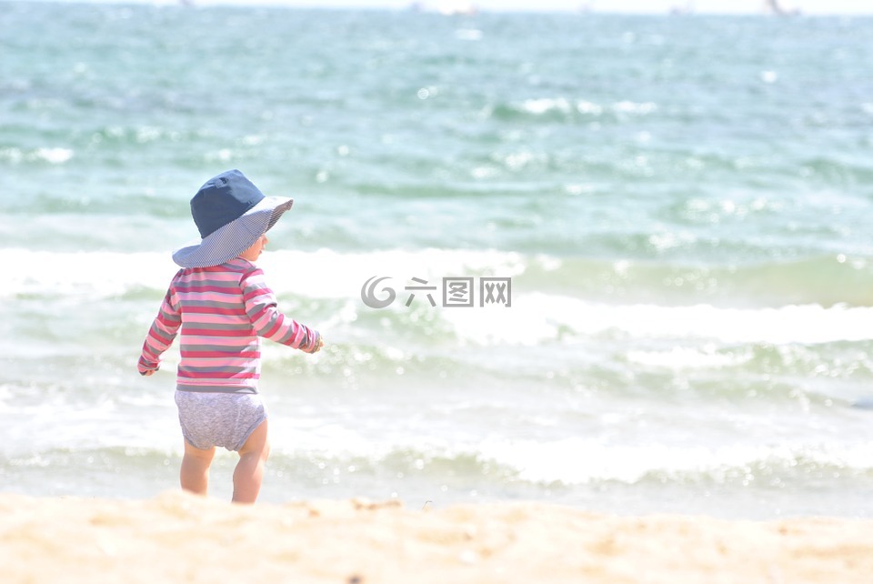 儿童,海滩,婴儿