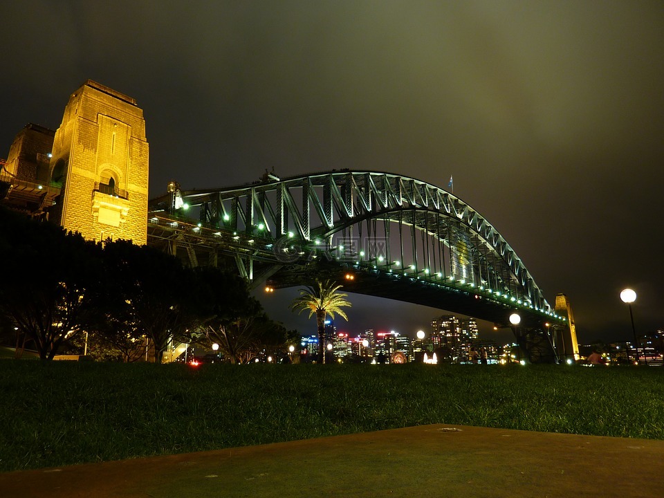 海港大桥,悉尼,夜