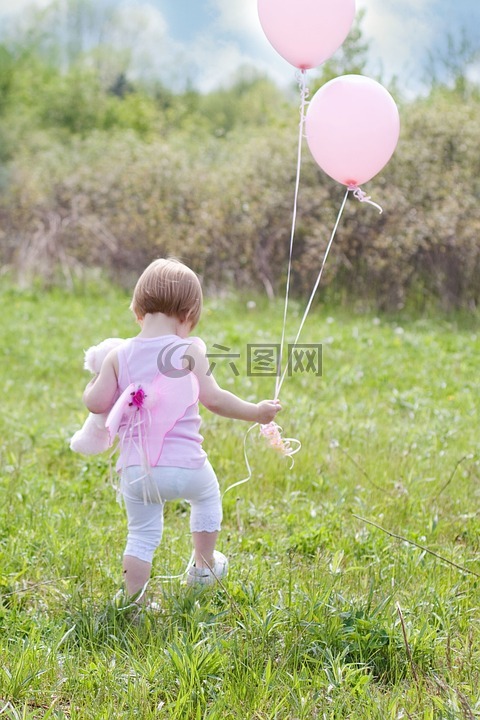 小女孩与气球,夏天,幸福