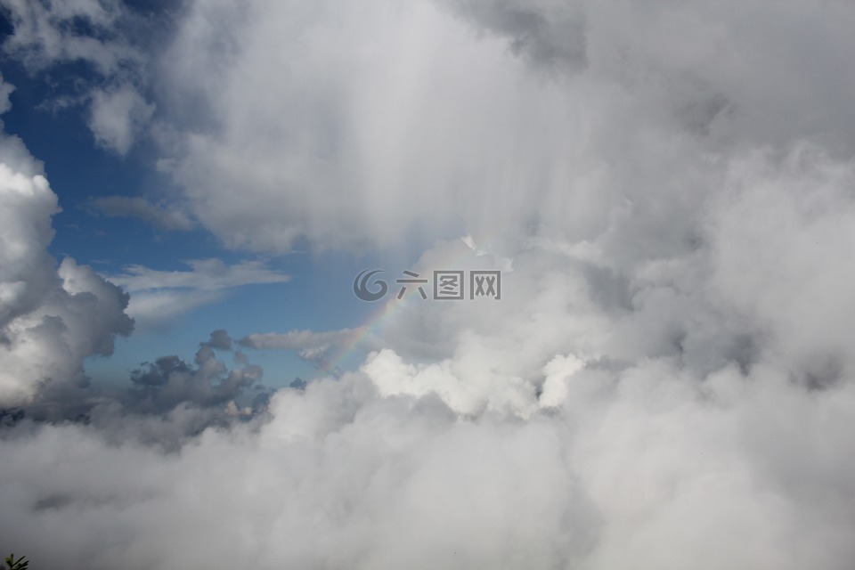 高山,白雲,彩虹