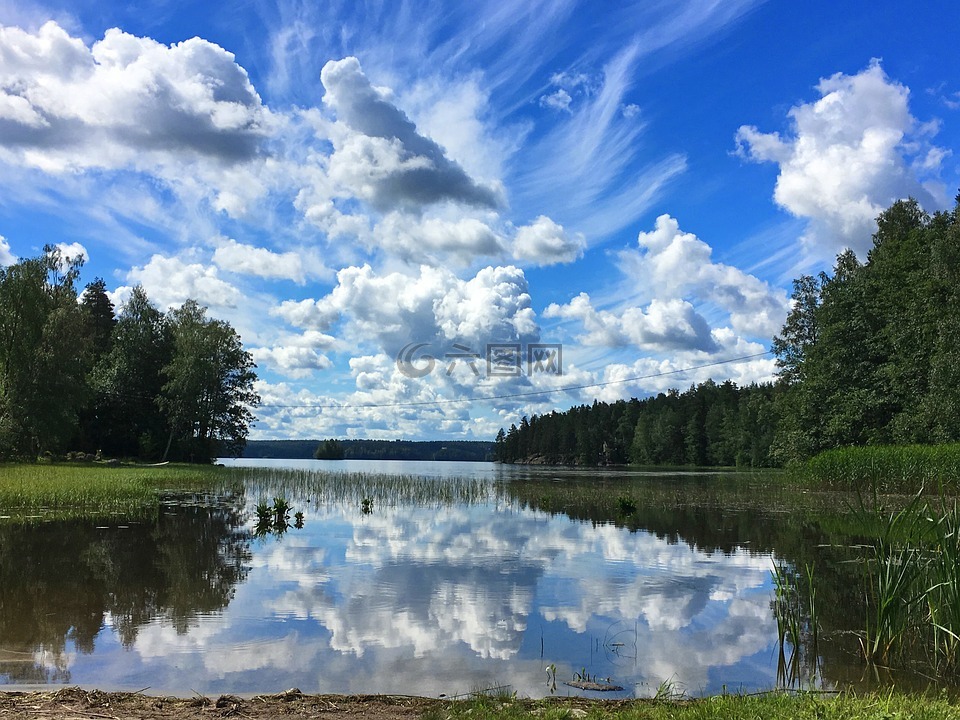 湖,芬兰,云