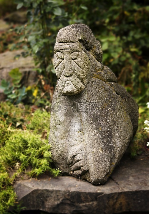 雕塑,石,花园