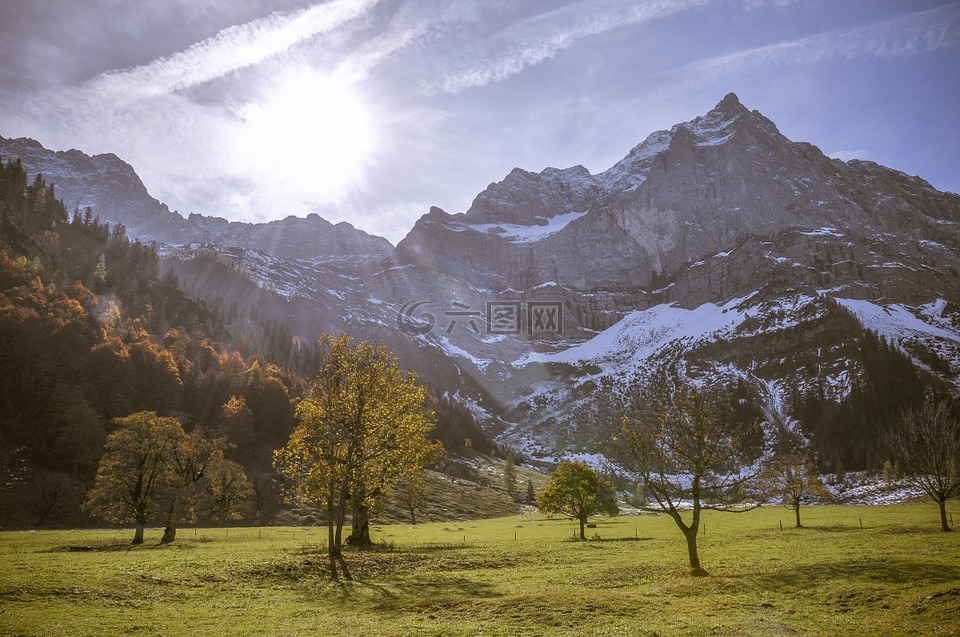 karwendel,高山,背光