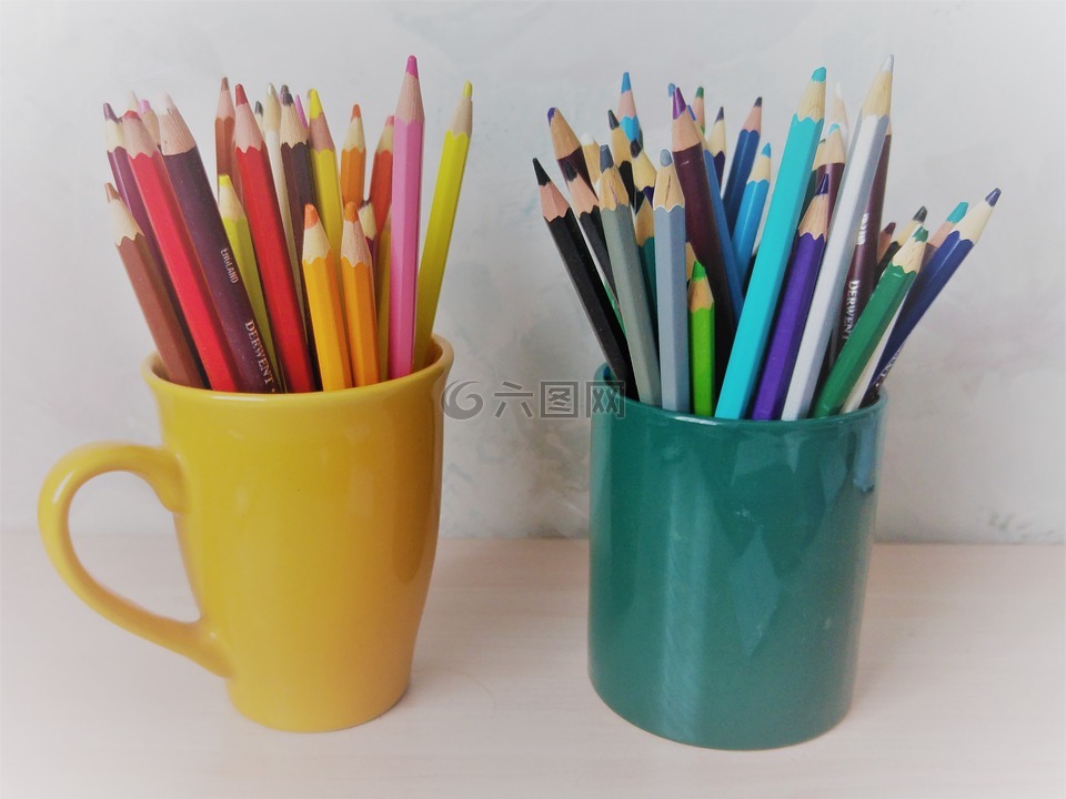 彩色铅笔,颜色,杯