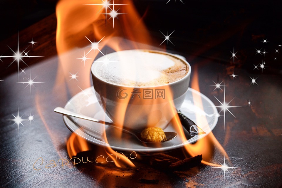 热奶咖啡,火焰,火