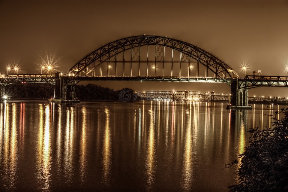 桥,费城,夜