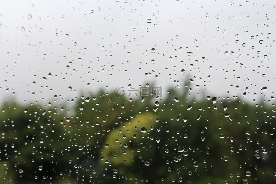 雨点,窗口,下雨天