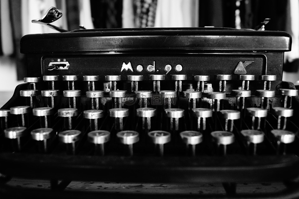 打字机,打字,黑色和白色