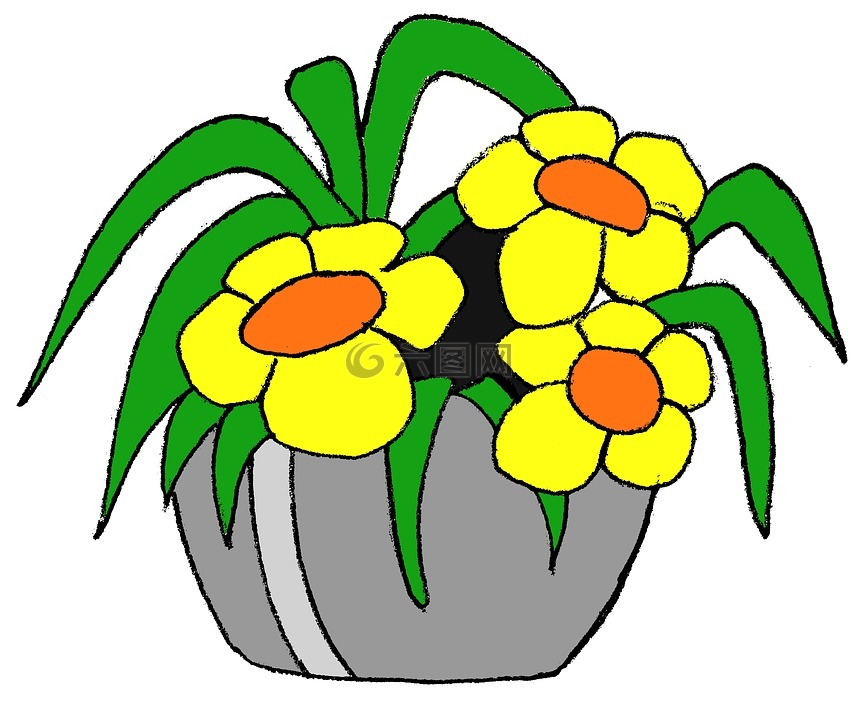 石锅,黄色,花卉
