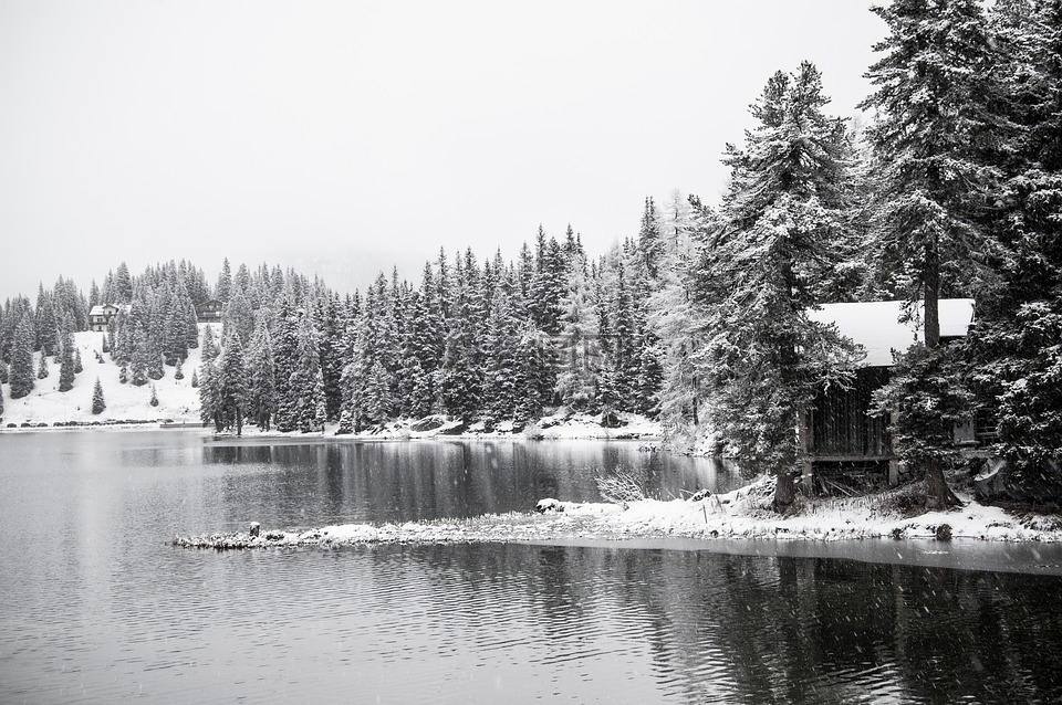 湖misurina,雪,圣诞节