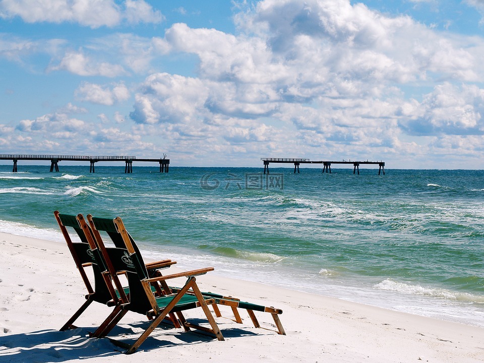 海滩,椅子,度假