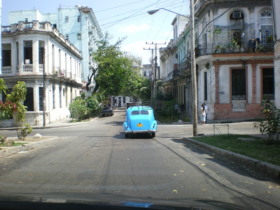 汽车,蓝色,古巴