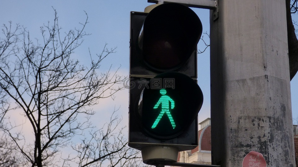 路灯,绿色光,信号