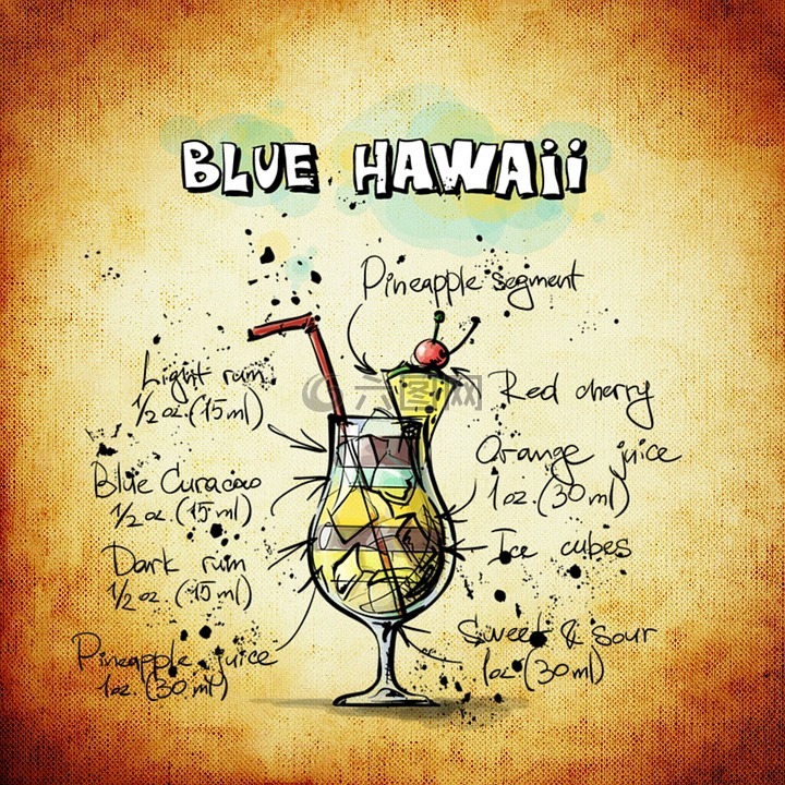 鸡尾酒,蓝色夏威夷,喝