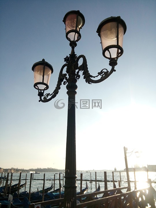 威尼斯,灯柱,天空