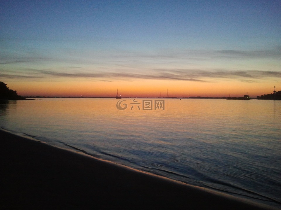 易北河,夕照,汉堡