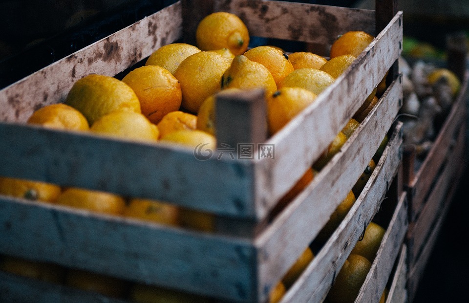 水果,柠檬,篮
