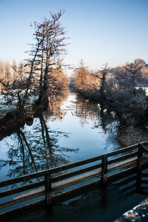 河,冬天风景,白