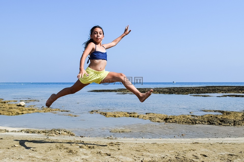 女孩,海,海滩