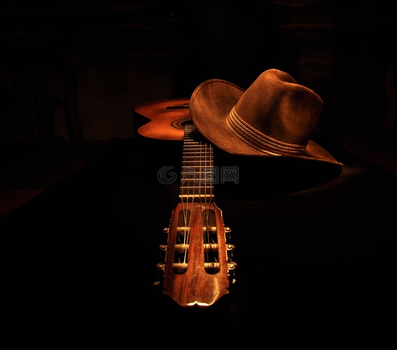 吉他,古典,戴着牛仔帽