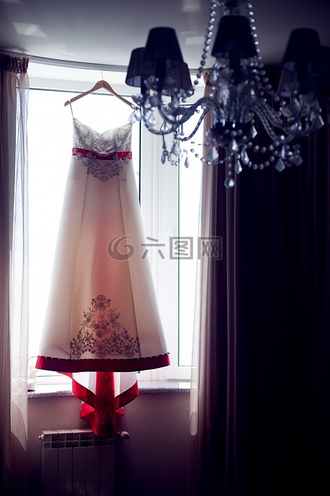 婚礼,窗口,婚纱礼服