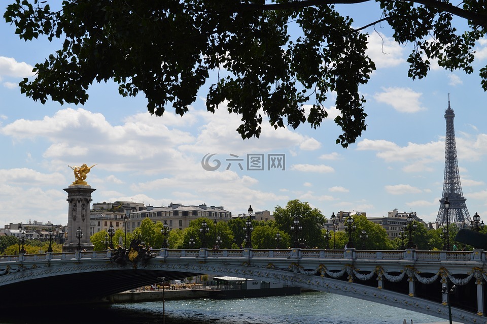 巴黎,亚历山大三世桥,埃菲尔铁塔