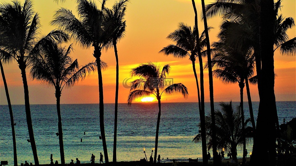 毛伊岛,日落,夏威夷
