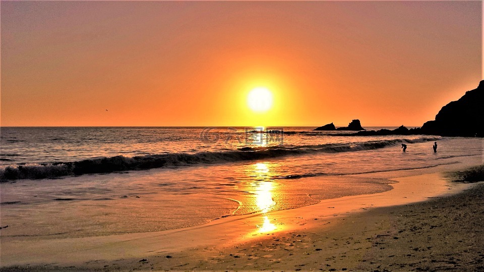 oc海滩,日落,加利福尼亚州