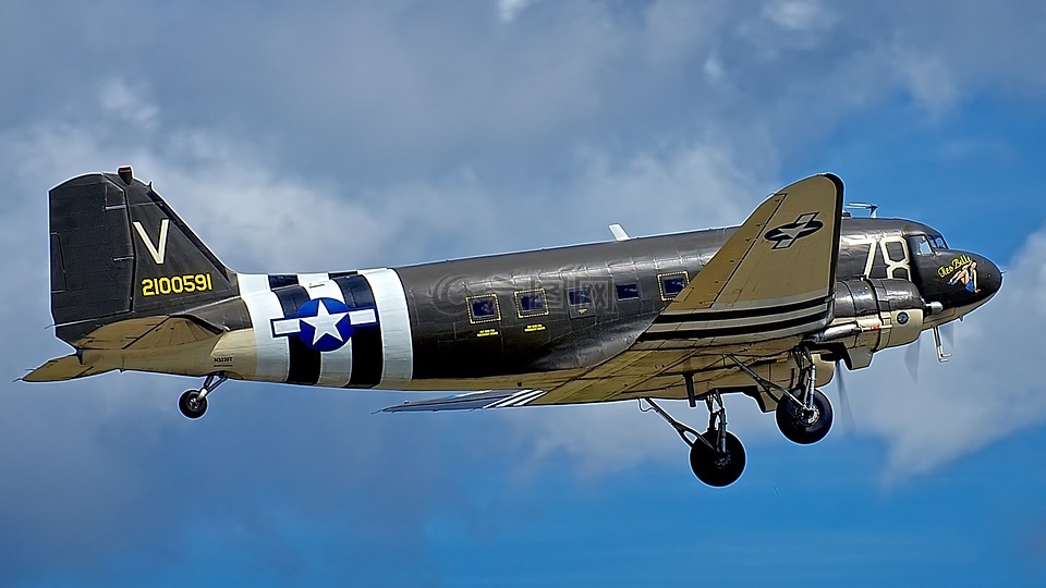 起飞,道格拉斯的c-47达科他州,货运飞机