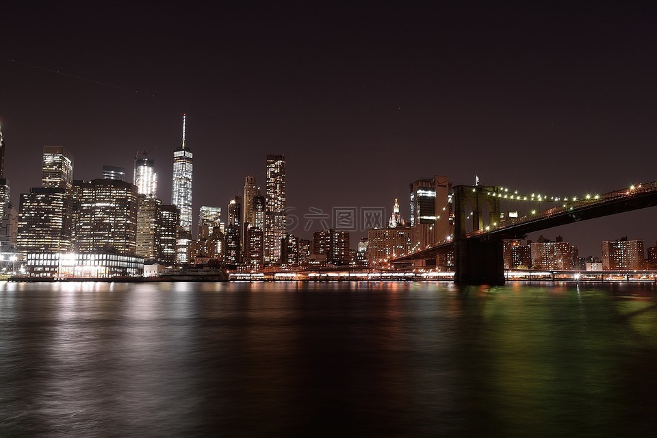 纽约,布鲁克林大桥,夜