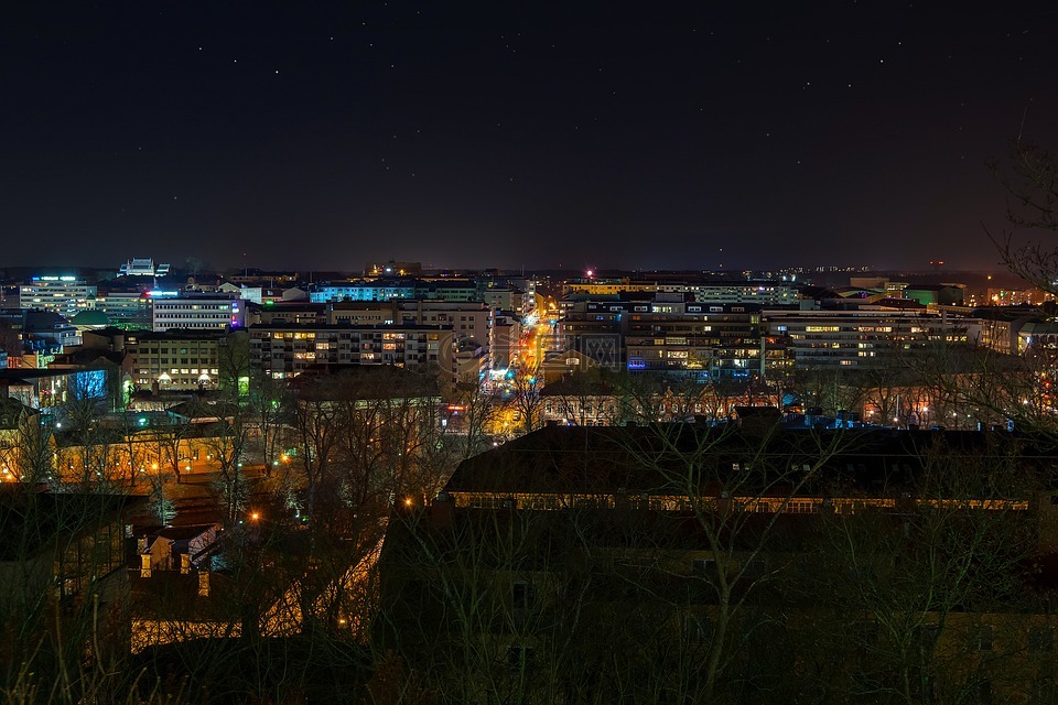 夜,城市,沉降