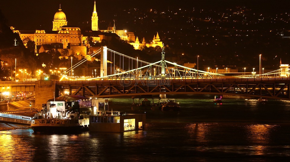 布达佩斯,在晚上,桥