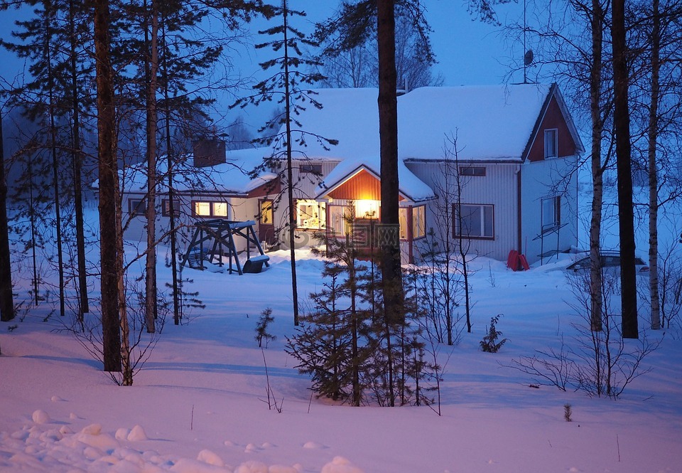 雪,房子,芬兰