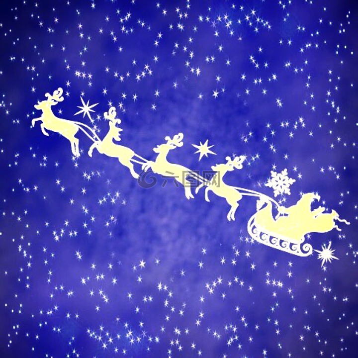 圣诞老人的驯鹿,繁星点点的天空,圣诞节