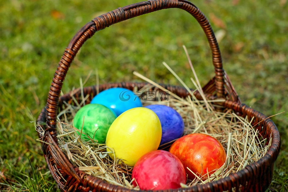 复活节彩蛋,购物篮,蛋