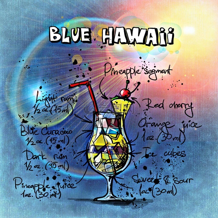 蓝色夏威夷,鸡尾酒,喝