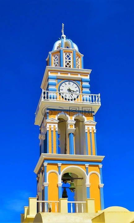 教堂,圣托里尼岛,时钟