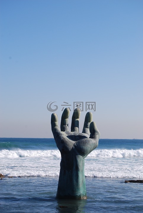 海,手,雕塑