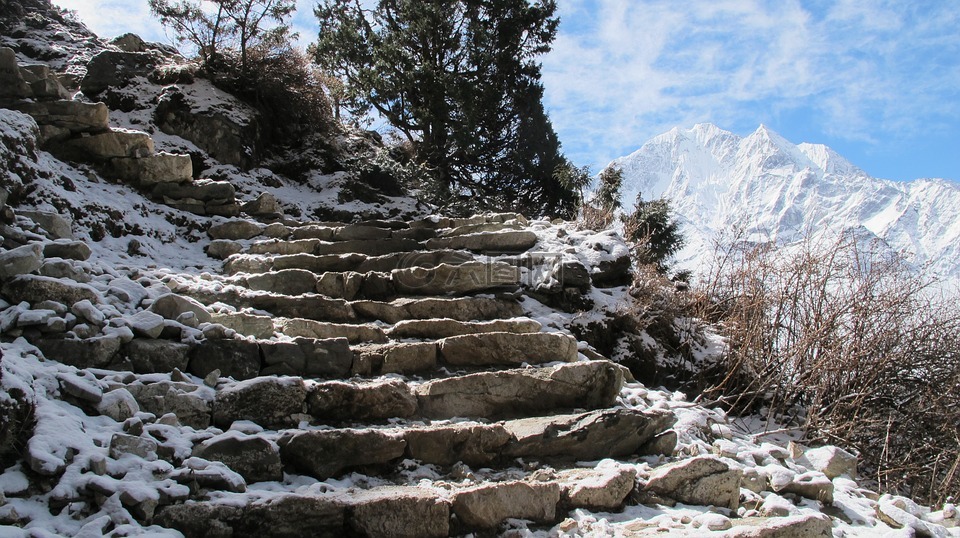 楼梯,石,雪