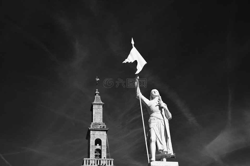 雕像圣女贞德的,照片黑白色的战士,1412-1431